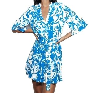 Zara Floral Tie Waist Linen Shirt Dress